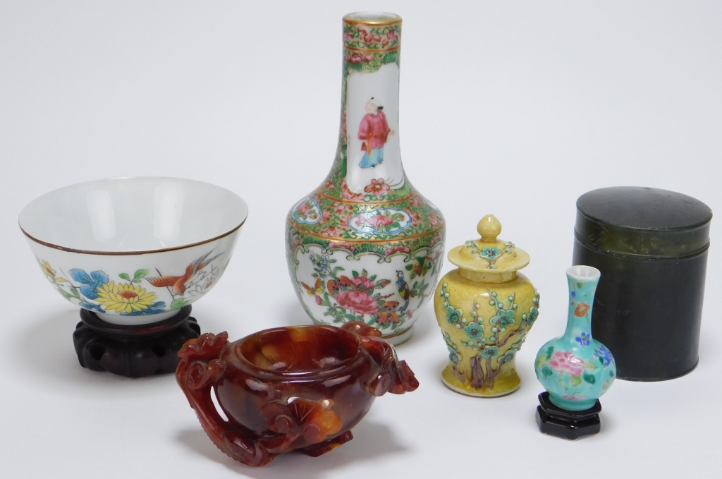 6PC CHINESE PORCELAIN & HARDSTONE