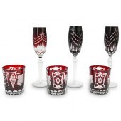 (6PC) CRANBERRY & RED CRYSTAL