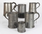 6PC ENGLISH PEWTER MUGS & TANK