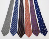 6PC HERMES PICTORIAL SILK NECK