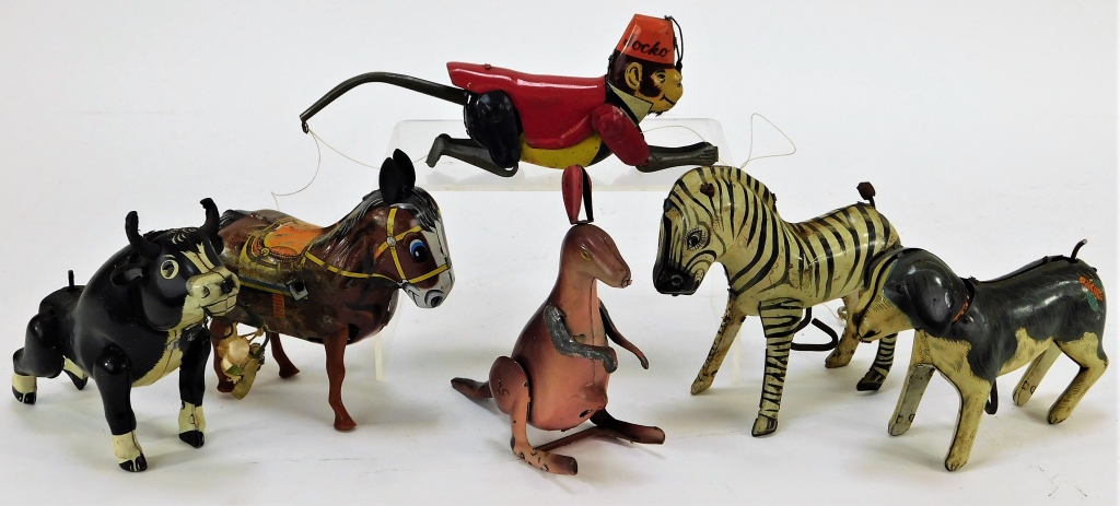 6PC JAPANESE LINEMAR ANIMAL TIN TOY