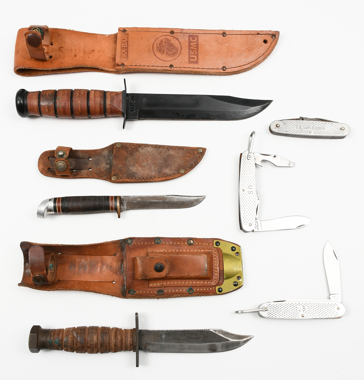 6PC. KNIFE LOT: 1) Ka-Bar USMC
