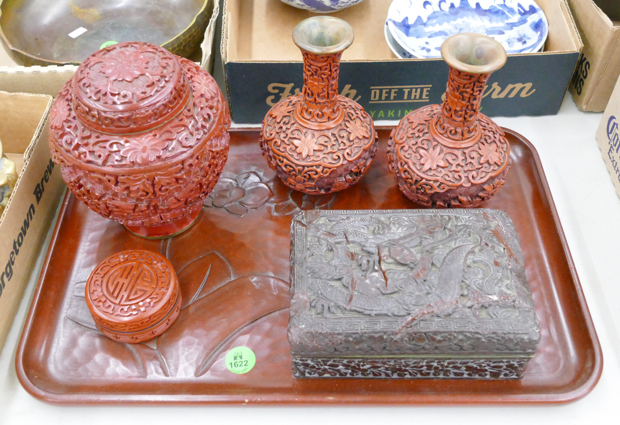 6pc Old Chinese Cinnabar etc.