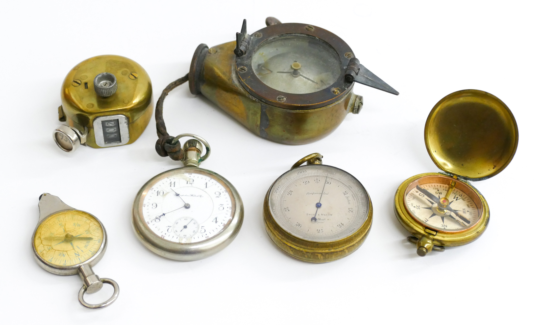 6pc Old Compasses Pocketwatch &