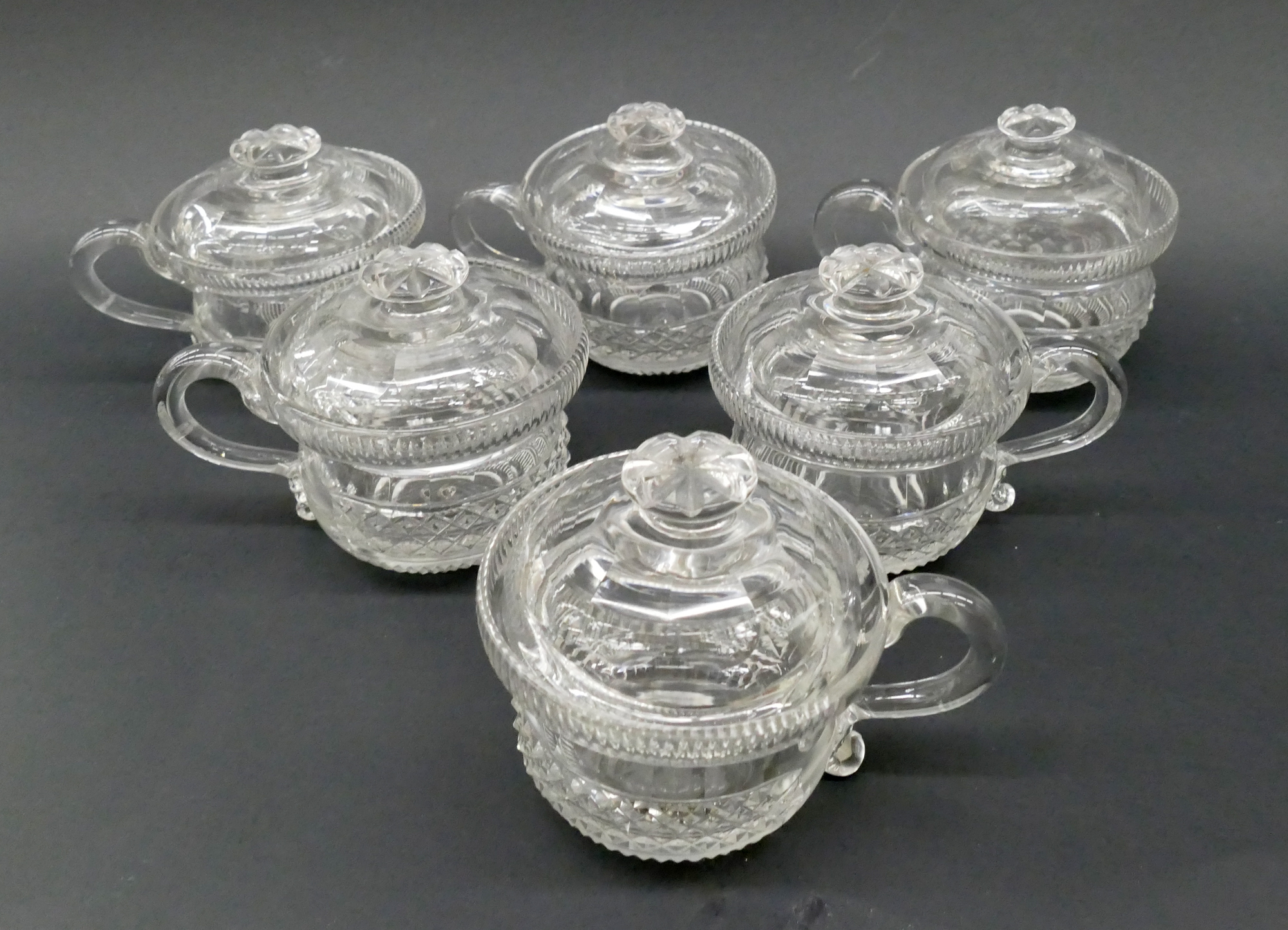 6pc Set Georgian Cut Crystal Lidded