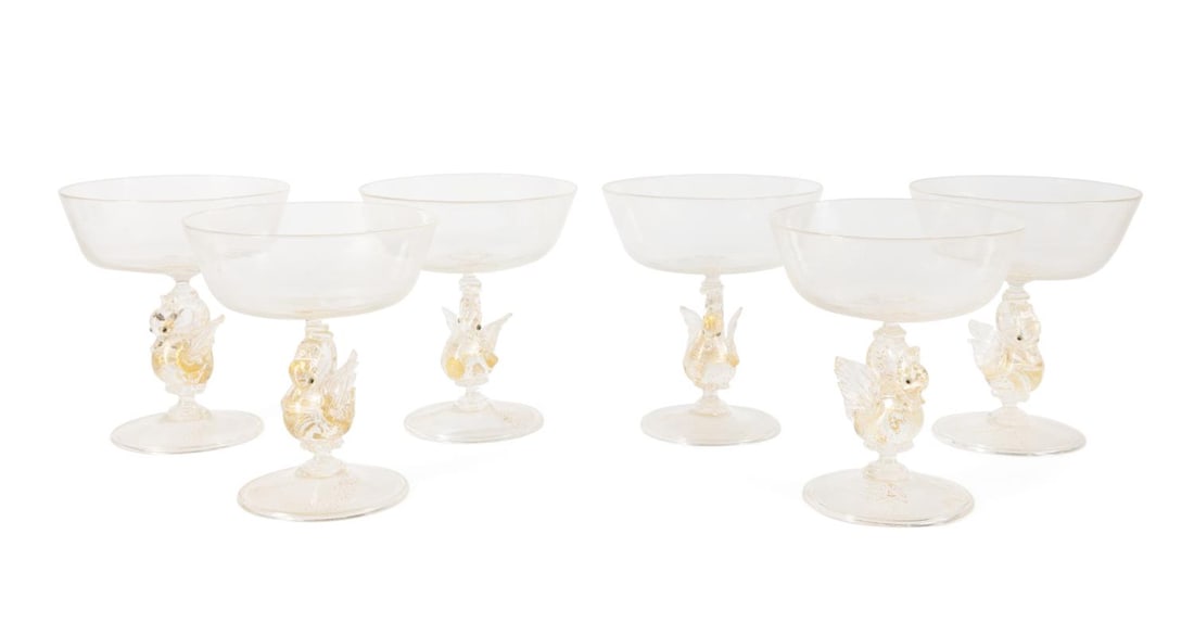 6PC VENETIAN GOLD LEAF SWAN STEM