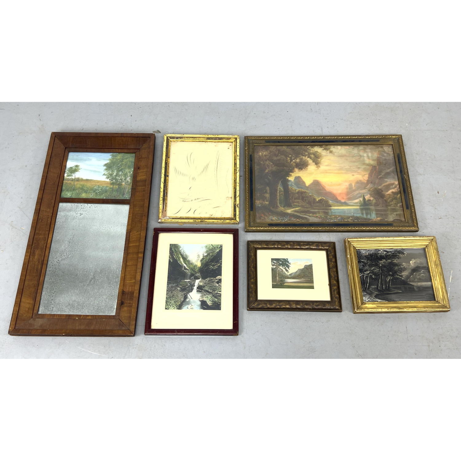 6pc Vintage Art Lot. Hand Colored
