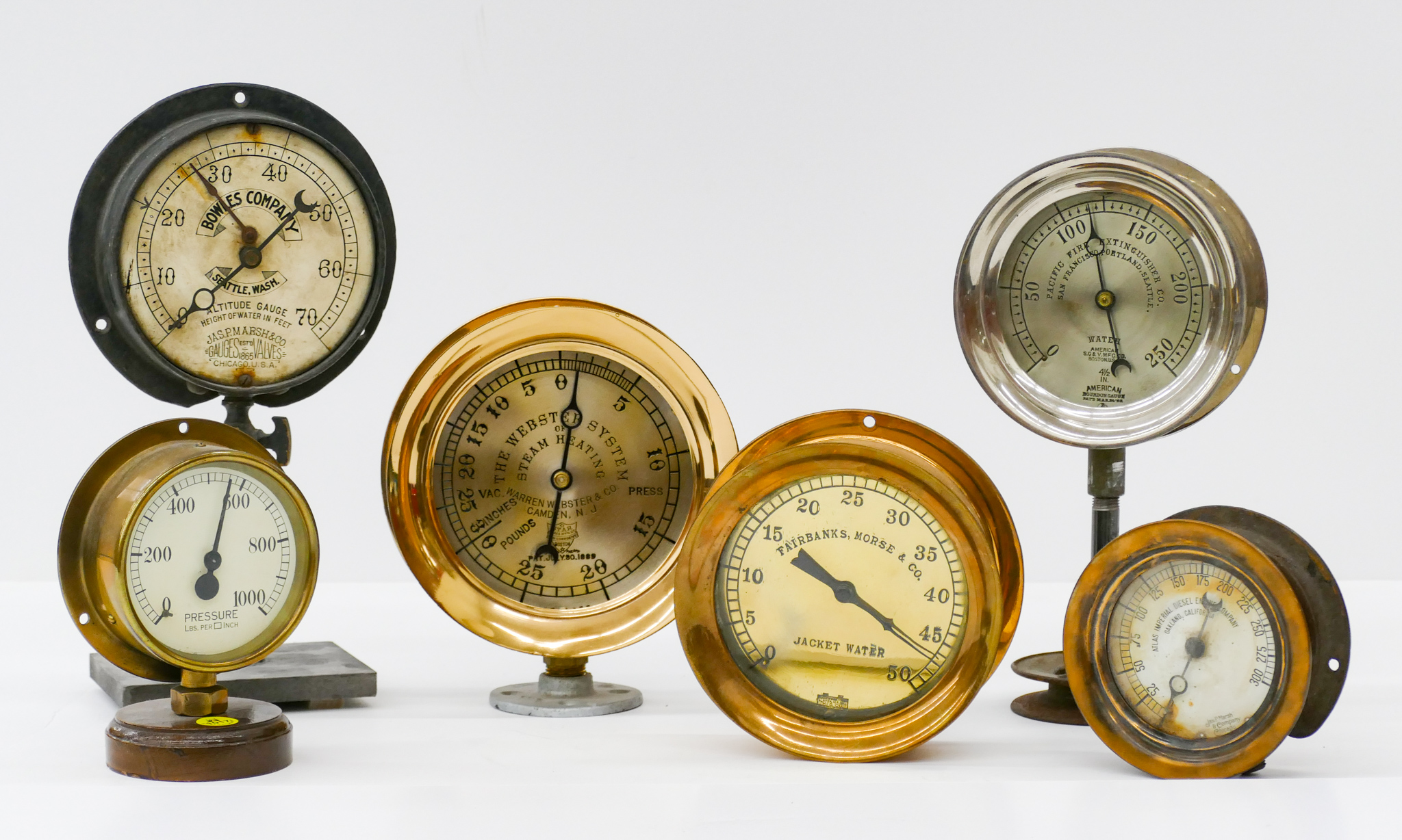 6pc Vintage Pressure Gauges  Approx