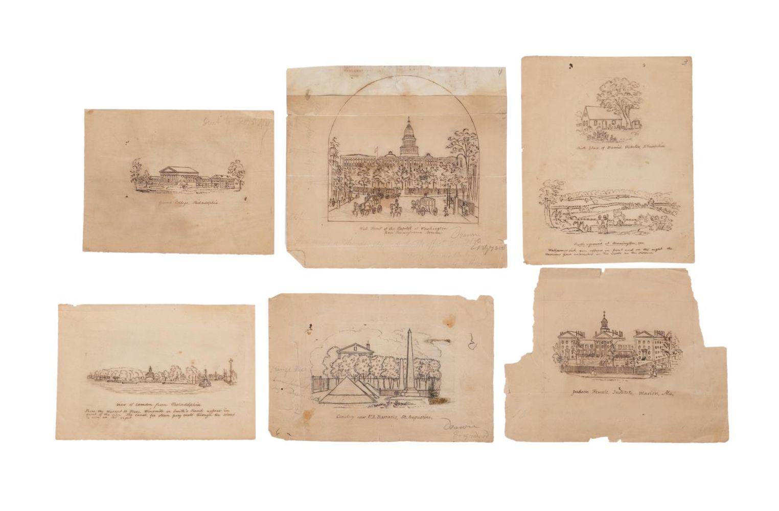 6PCS INK DRAWINGS OF HISTORIC US