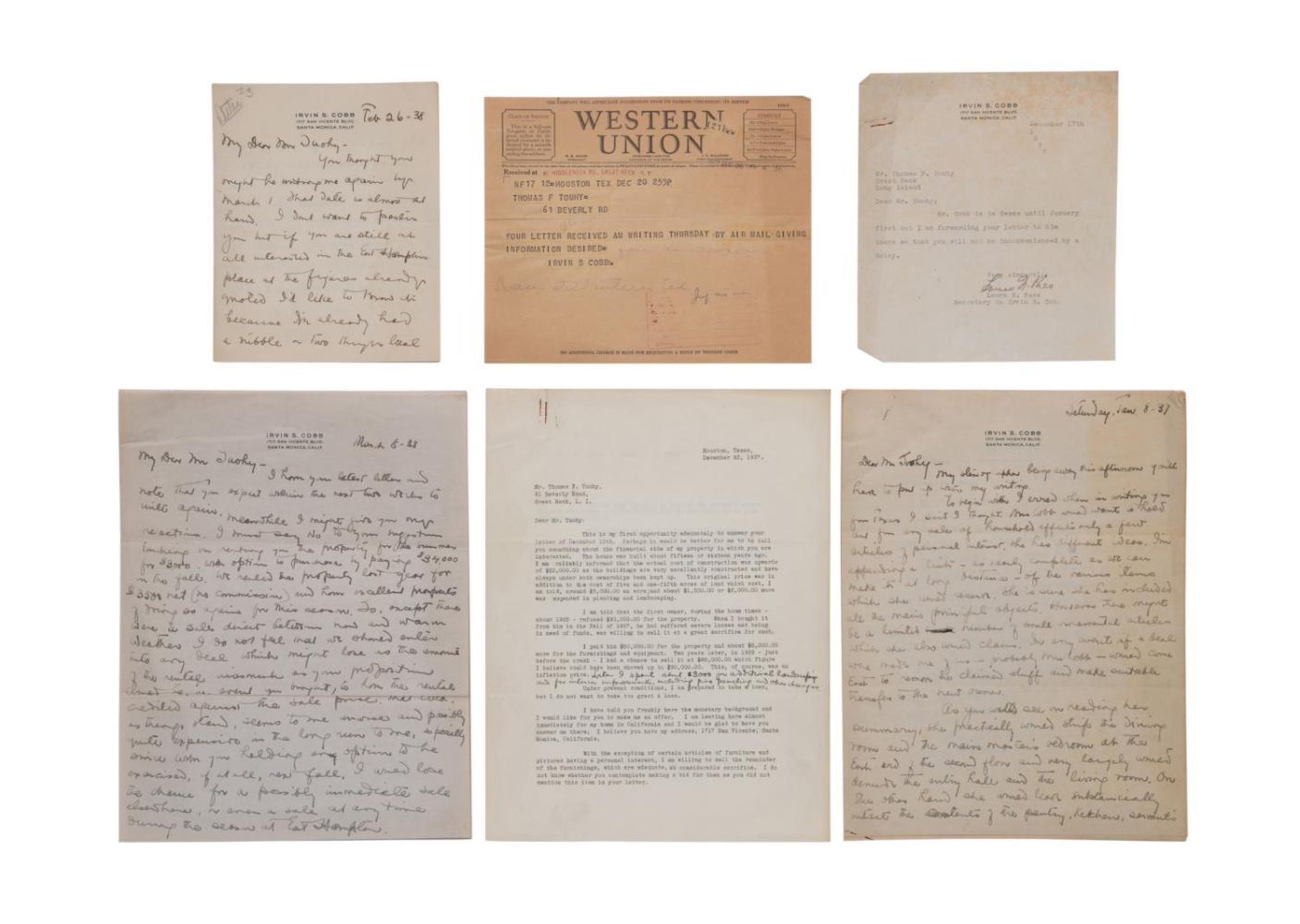 6PCS IRVIN COBB LETTER ARCHIVE,