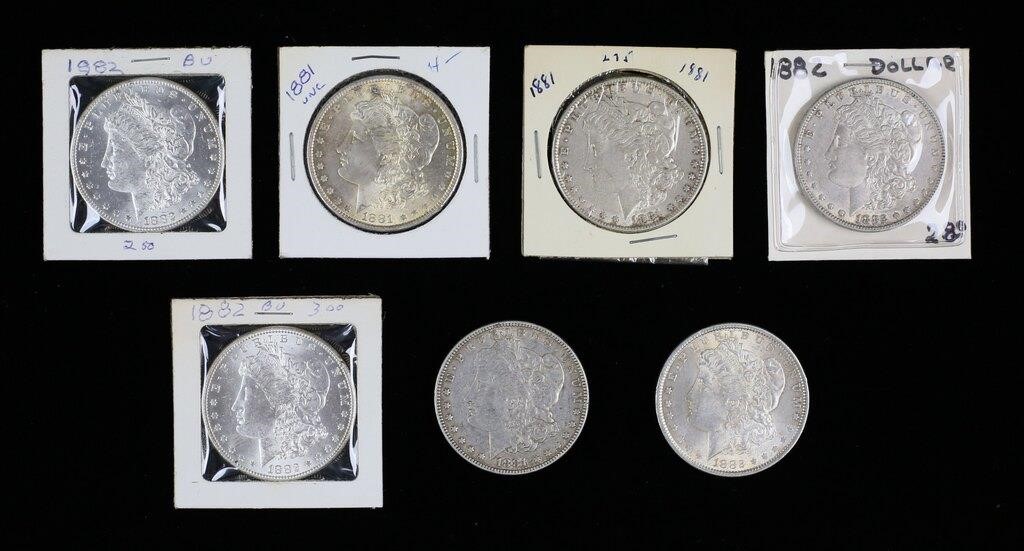 7 1881 AND 1882  MORGAN SILVER