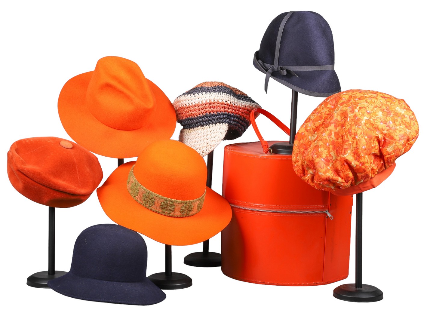 (7) 60's/70's Orange and navy hat