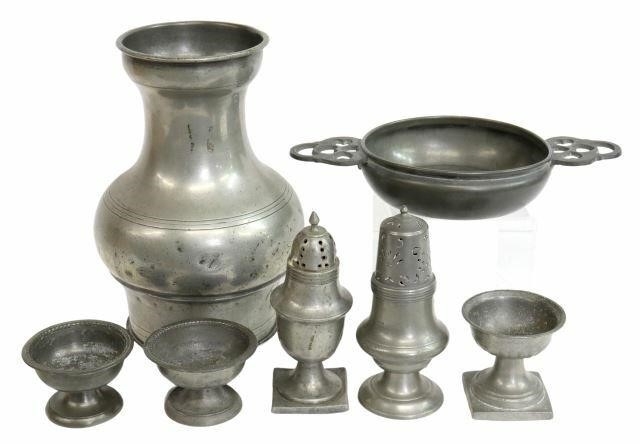 (7) AMERICAN PEWTER TABLEWARE,