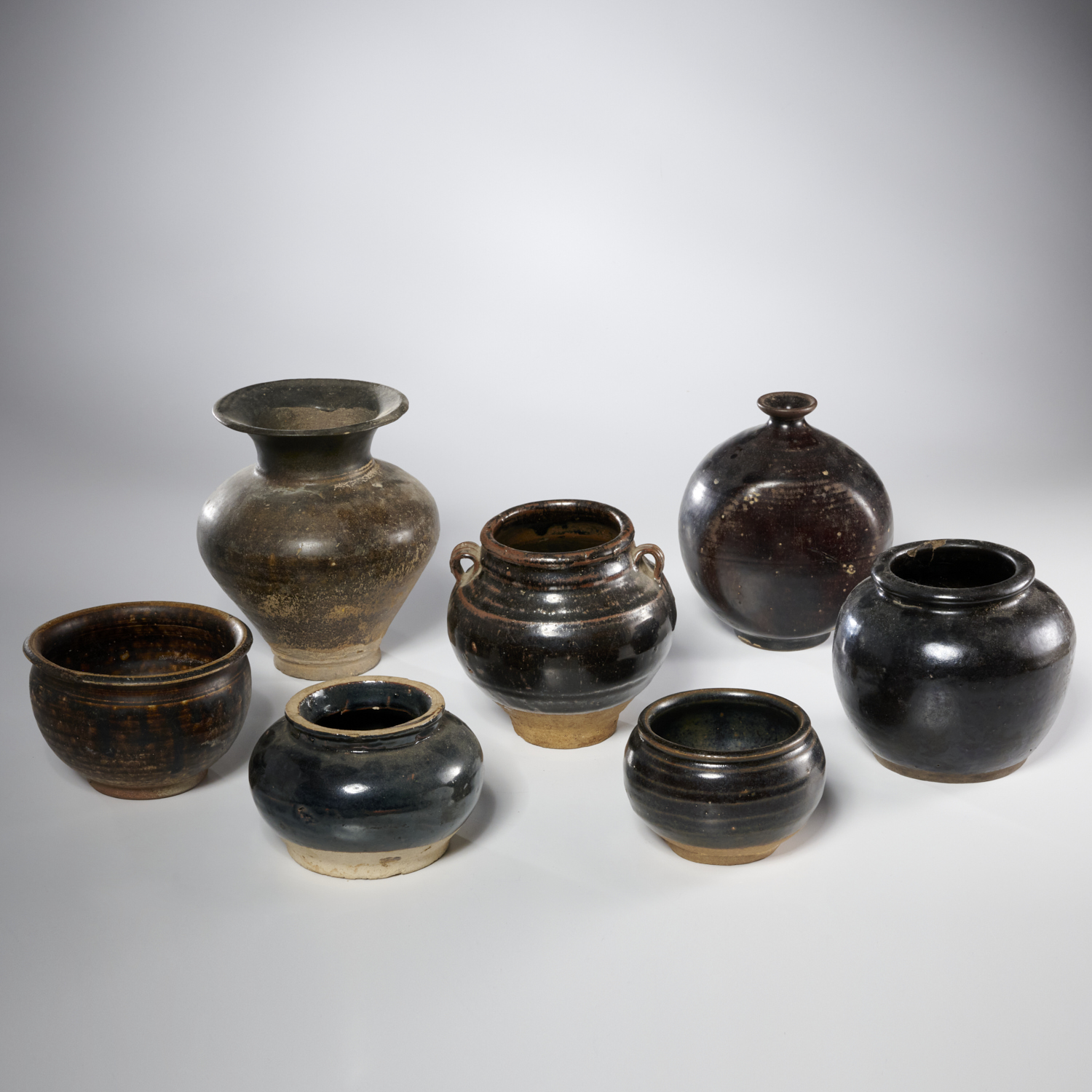 (7) ANTIQUE ASIAN GLAZED