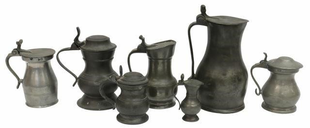 (7) ANTIQUE PEWTER MEASURES &