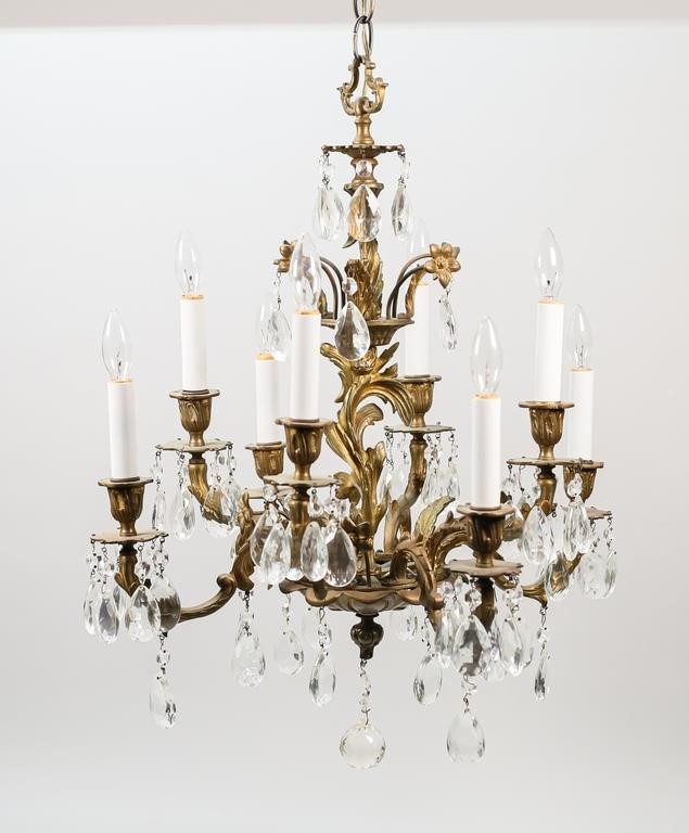 7 ARM GILT BRONZE CRYSTAL DROP
