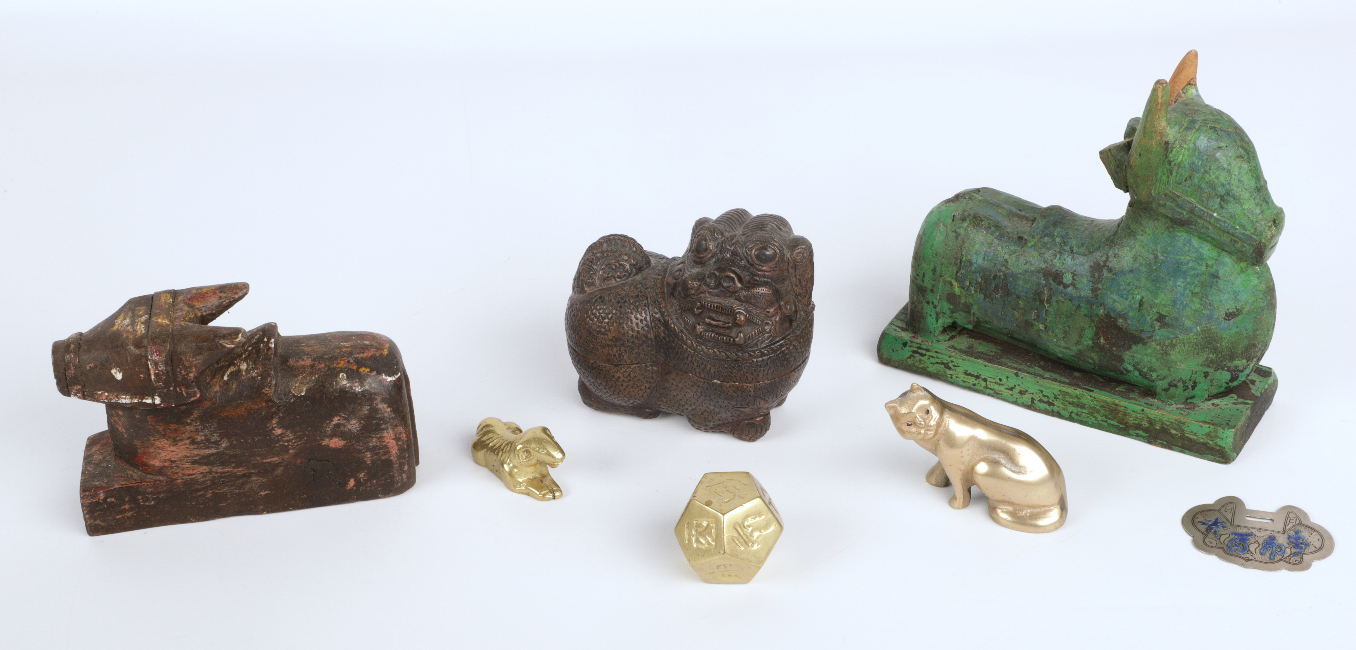 (7) Asian items, c/o brass 12-sided