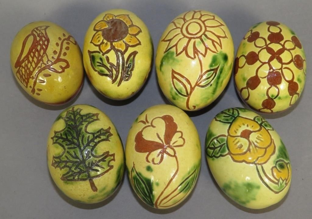 7 ASSORTED SGRAFFITO DECORATED FOLK