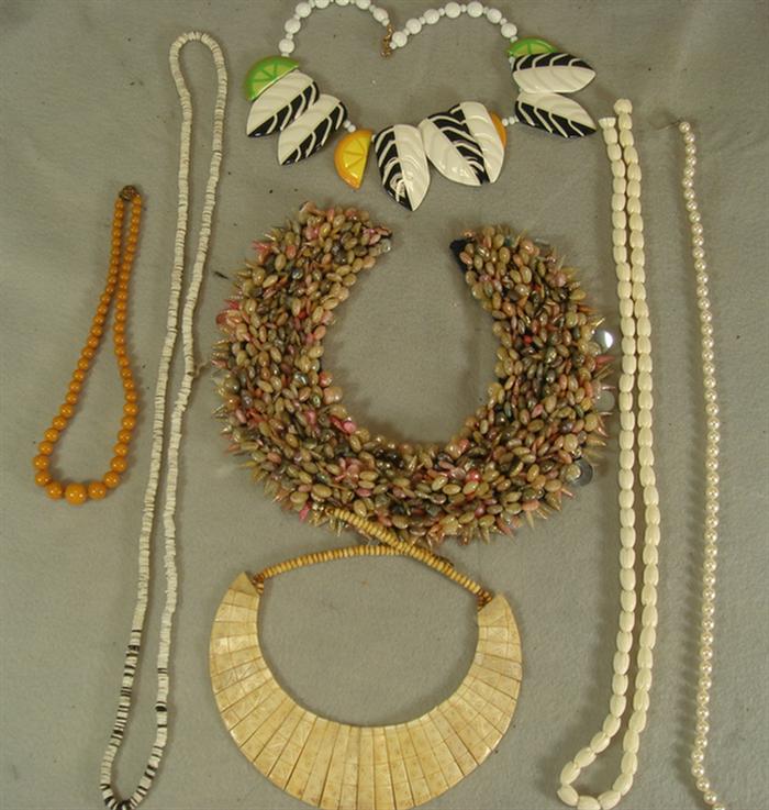 7 bakelite/plastic/bone necklaces