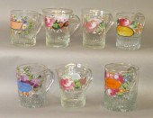 7 BLOWN UNCOLORED GLASS MUGS,
