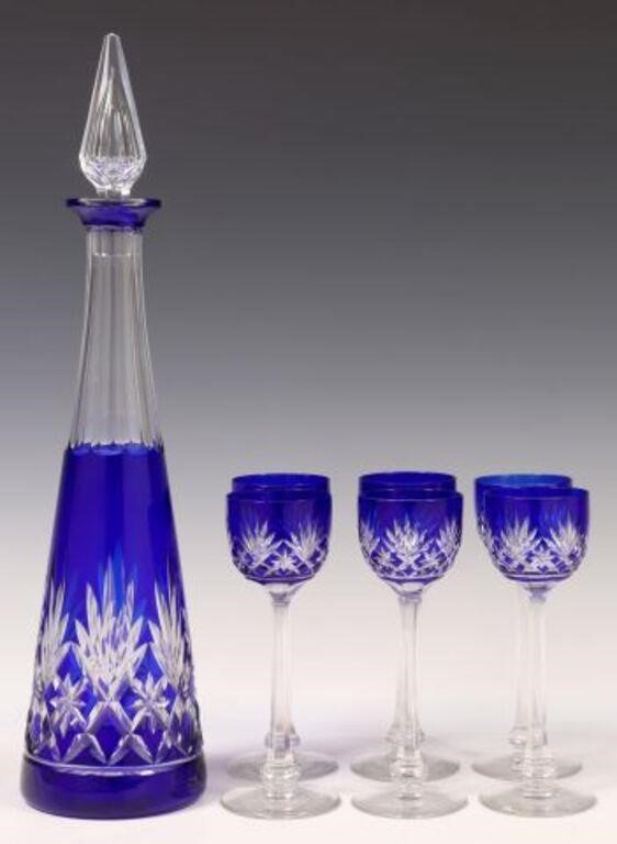 (7) BOHEMIAN COBALT FLASHED GLASS
