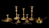 (7) Brass candlesticks, c/o pa