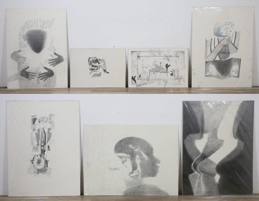 7 CHARCOAL DRAWINGS BY STEVE