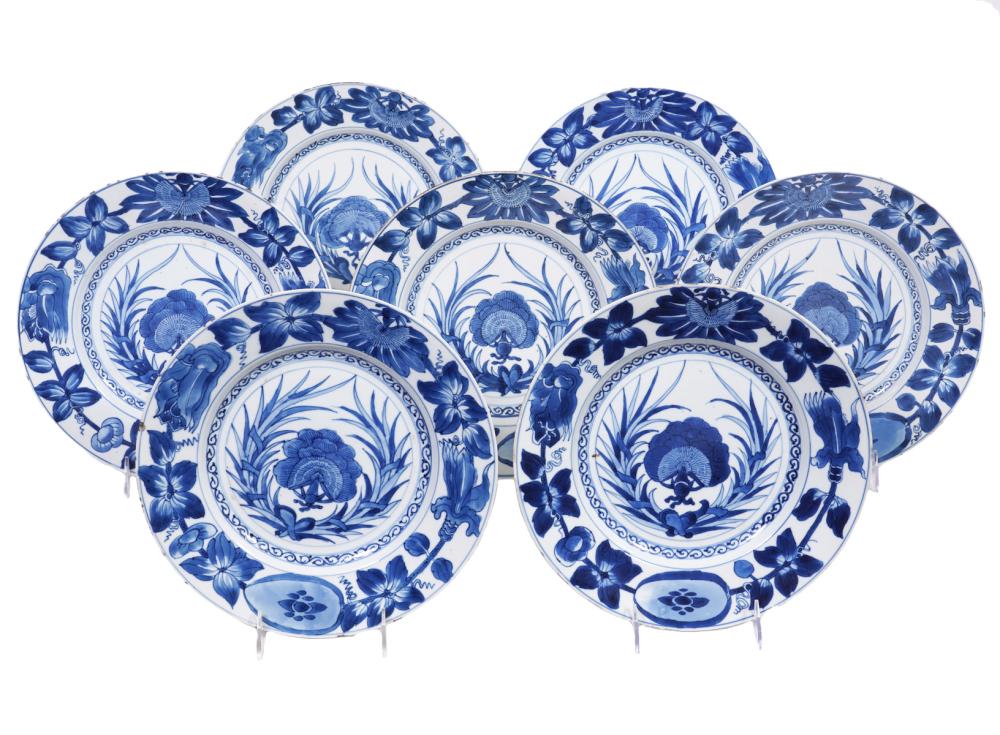 7 CHINESE BLUE & WHITE 'PEACOCK'