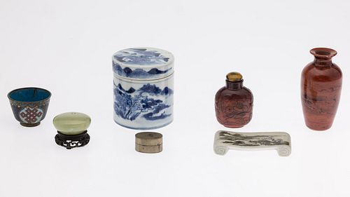 7 CHINESE JADE, GLASS, PORCELAIN