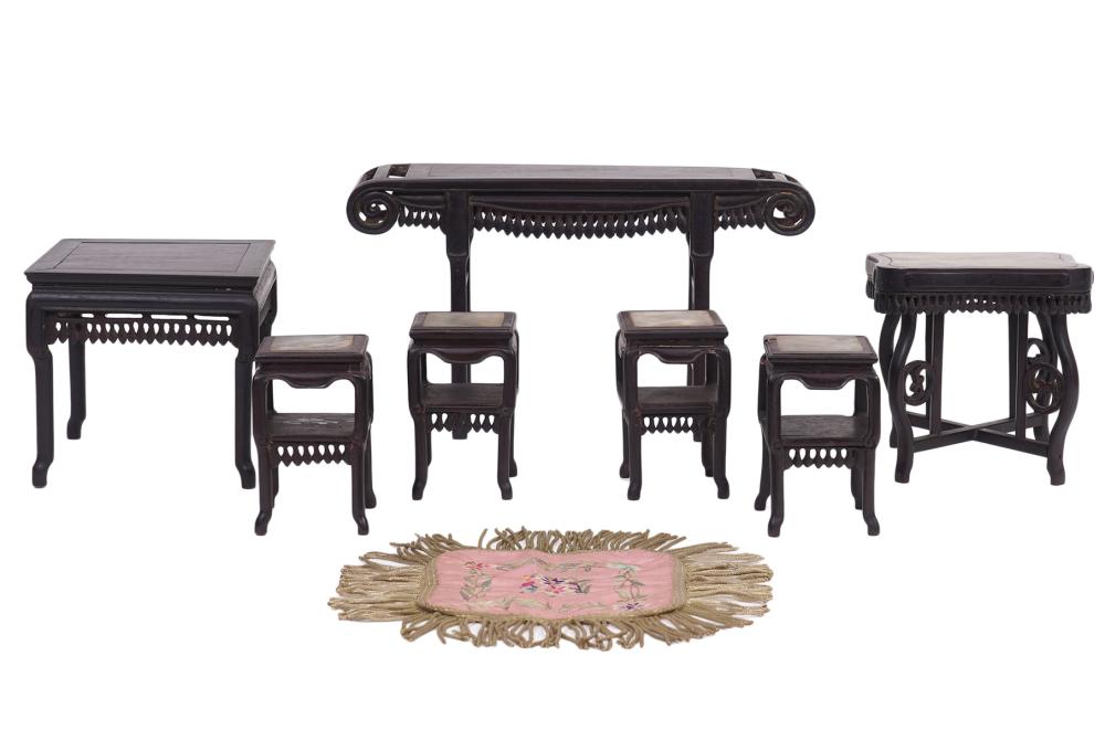 7 CHINESE MINIATURE CARVED HARDWOOD