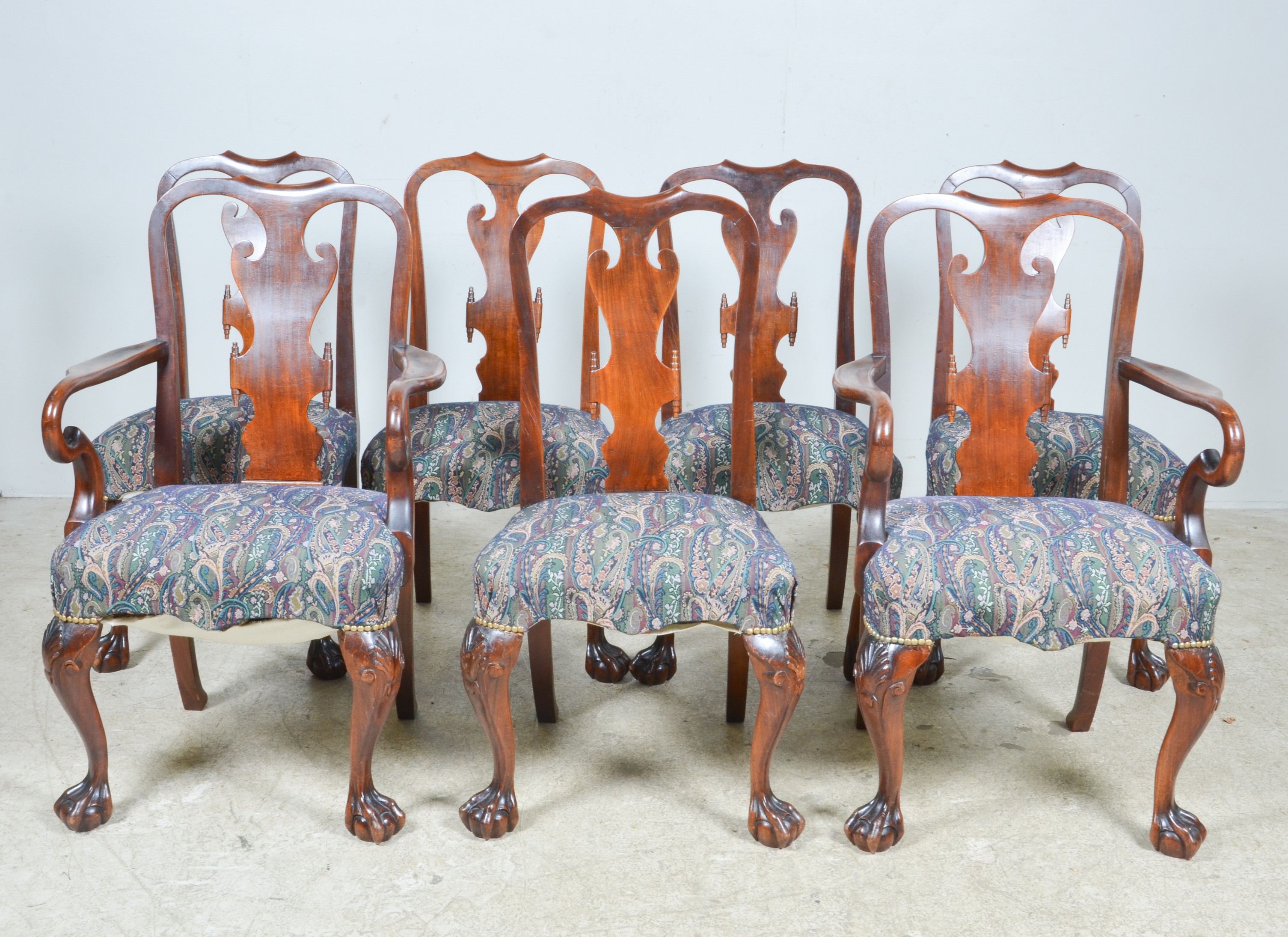 (7) Chippendale style carved