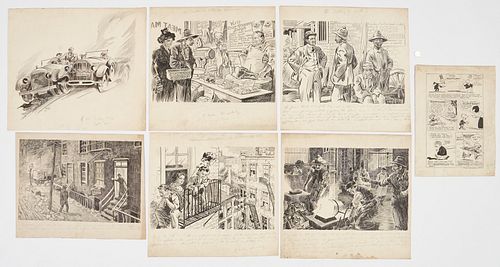 7 DEPRESSION ERA PEN & INK