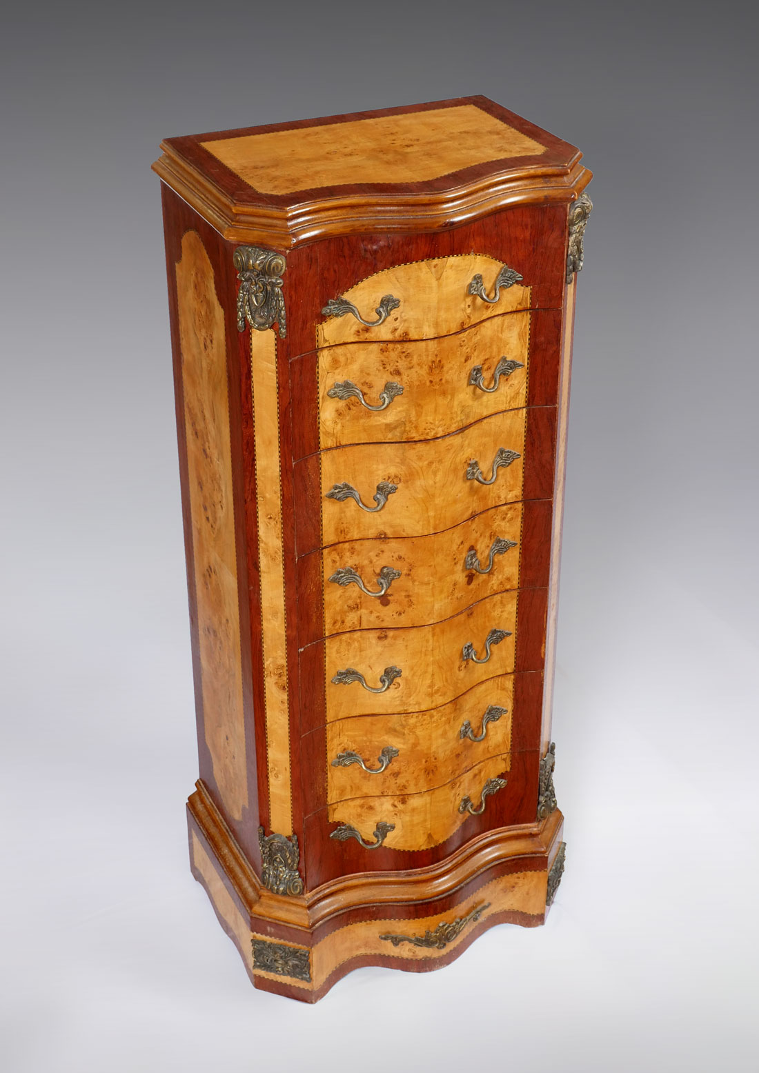 7 DRAWER LOUIS XVI STYLE BURL