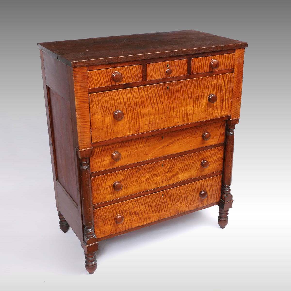 7 DRAWER TIGER MAPLE CHEST: Tiger