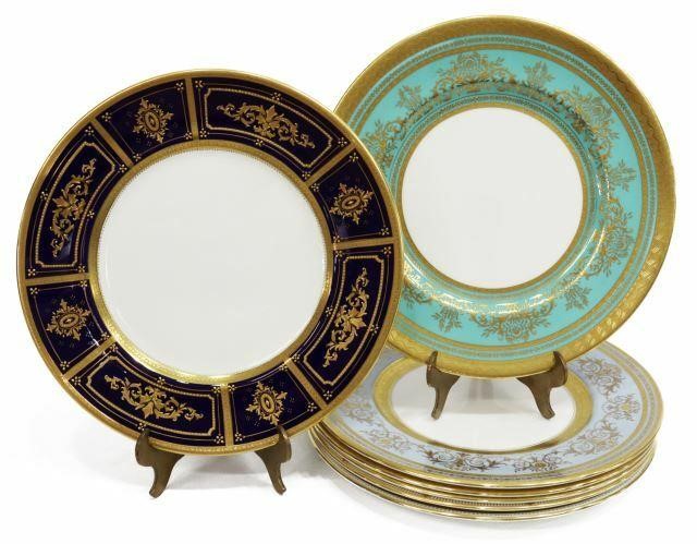 (7) ENGLISH MINTON RAISED GILT