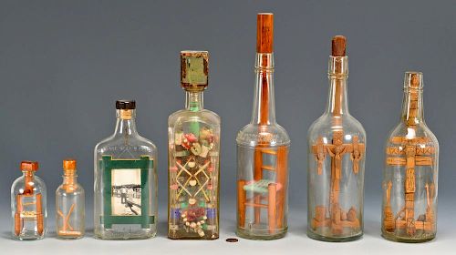 7 FOLK ART CARVED BOTTLE