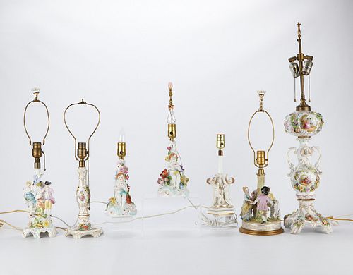 7 GERMAN PORCELAIN LAMPS - CARL