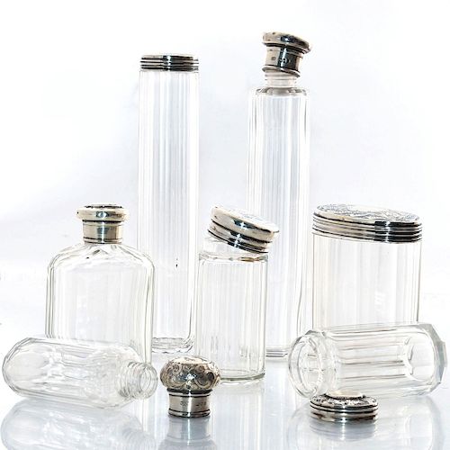 7 GLASS CONTAINERS WITH SILVER