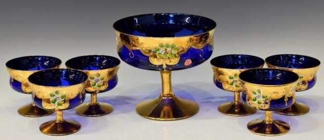 (7) ITALY MURANO GILT COBALT