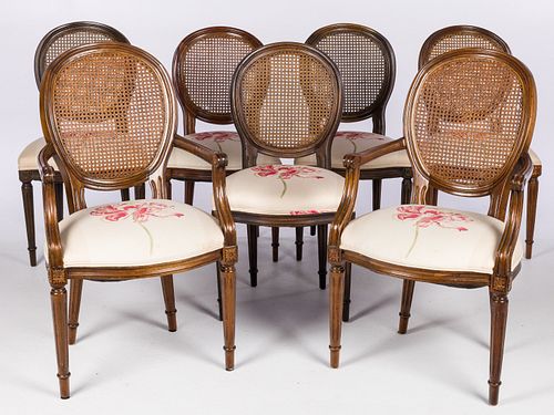 7 LOUIS XVI STYLE CANED AND