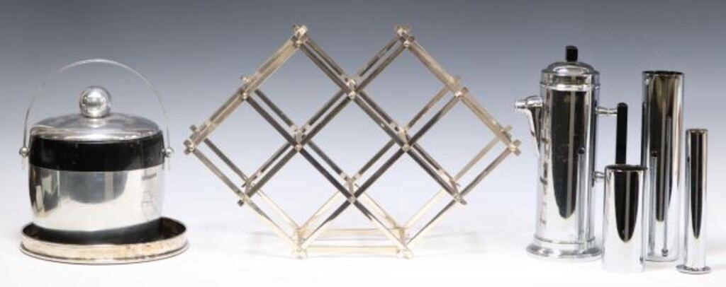 (7) METAL BARWARE, COCKTAIL SHAKER,