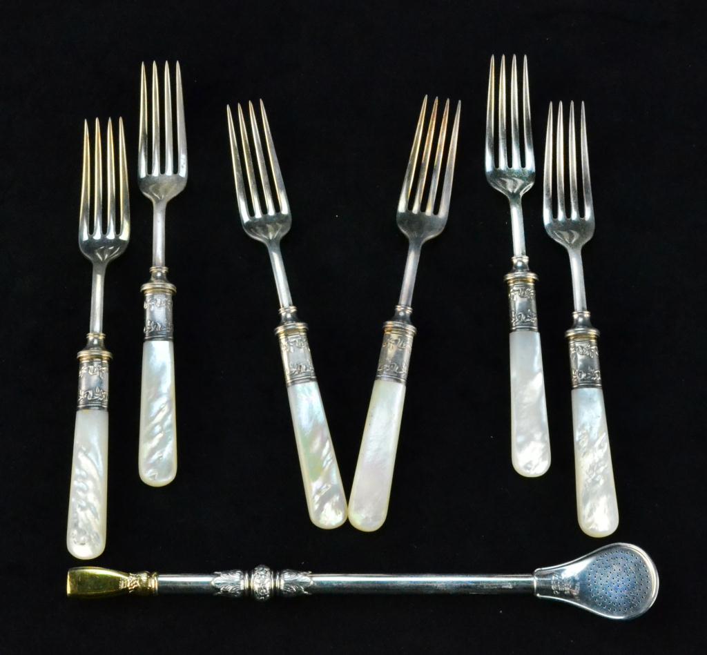 (7) MOP/Silver Dessert Forks &