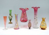 7 PC. 19TH CENTURY ENAMELED GL