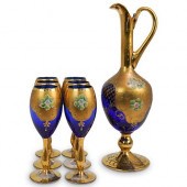 (7 PC) BOHEMIAN BLUE GLASS PIT