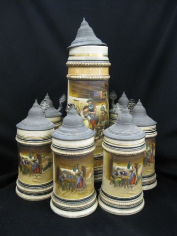 7 pc. German Pottery Stein set 14''