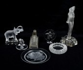 7 PC. LALIQUE & ART GLASS FIGU
