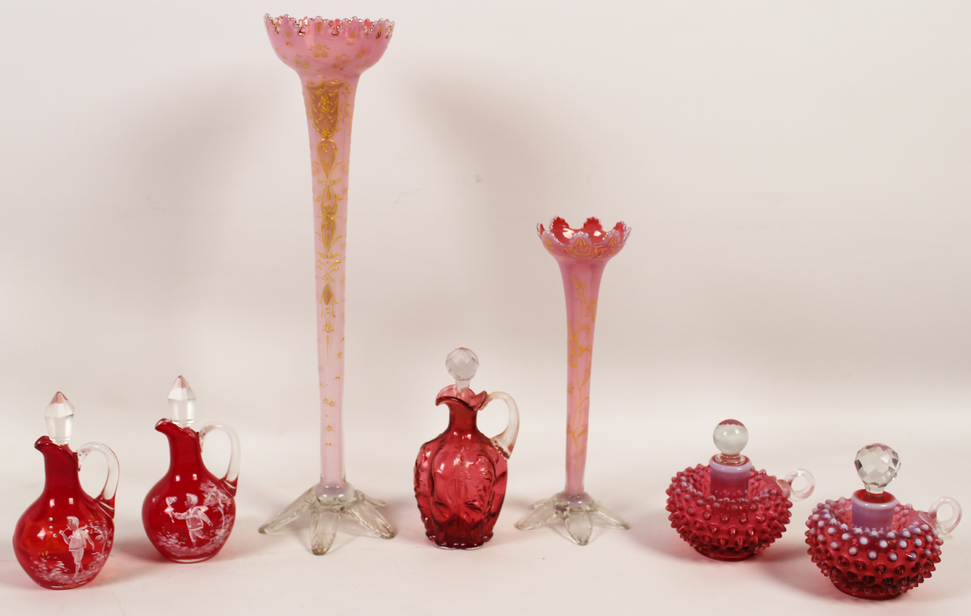 7 PC. MISC LOT OF COLORED ART GLASS