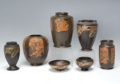 7 PC. ROSEVILLE POTTERY ''ROSE