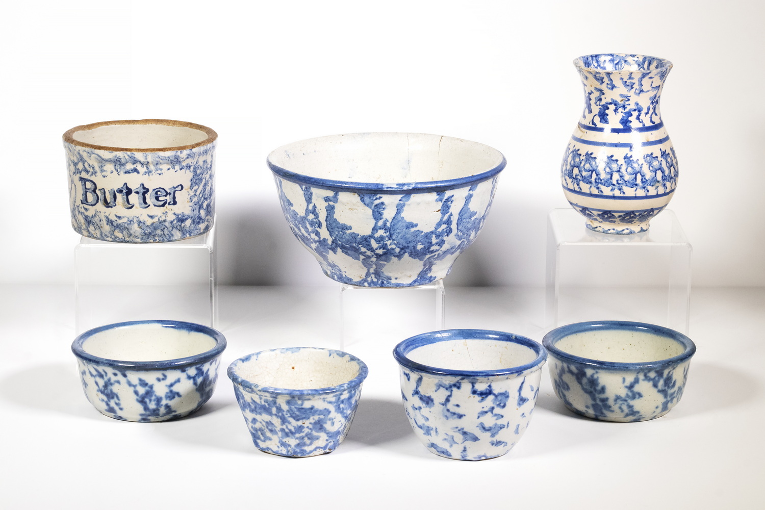 (7 PCS) BLUE & WHITE SPONGEWARE