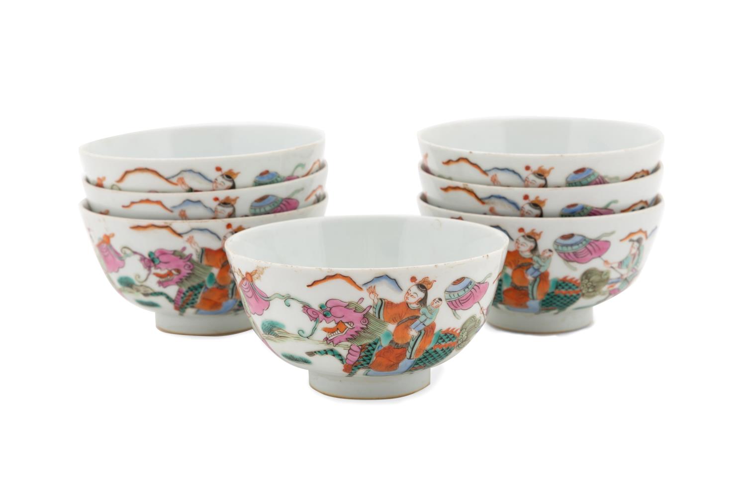 7 PCS CHINESE FAMILLE ROSE BOWLS W/
